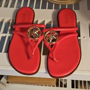 Michael Kors Vibrant Red Sandals with Gold Accents